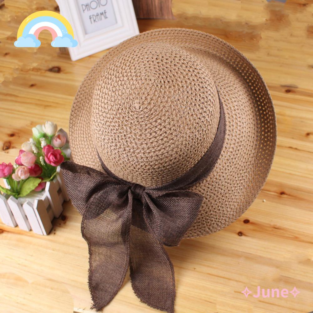 JUNE Mũ Cói Đi Biển Chống Nắng Thiết Kế Mới Thời Trang Dành Cho Nữ