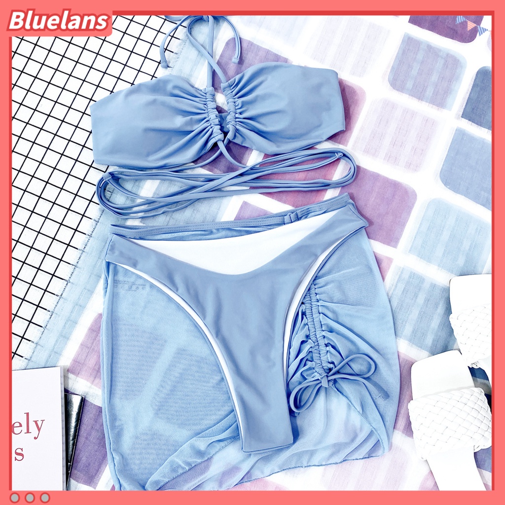 Bộ Bikini 3 Mảnh Dây Rút Màu Sắc Thời Trang Cho Nữ