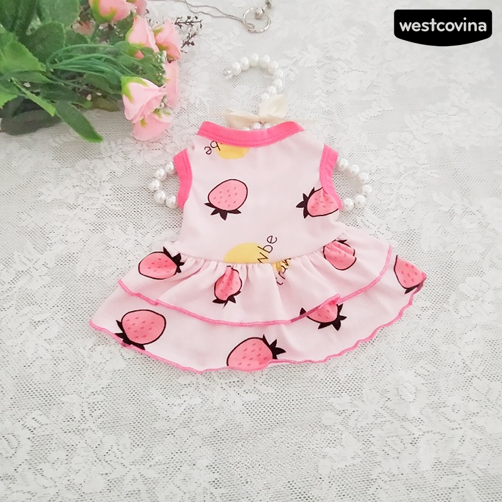 [COD]♞Đầm Công Chúa Mùa Hè Hai Lớp Bằng Vải Cotton Viền Xếp Nếp In Họa Tiết Trái Cây Cho Cún