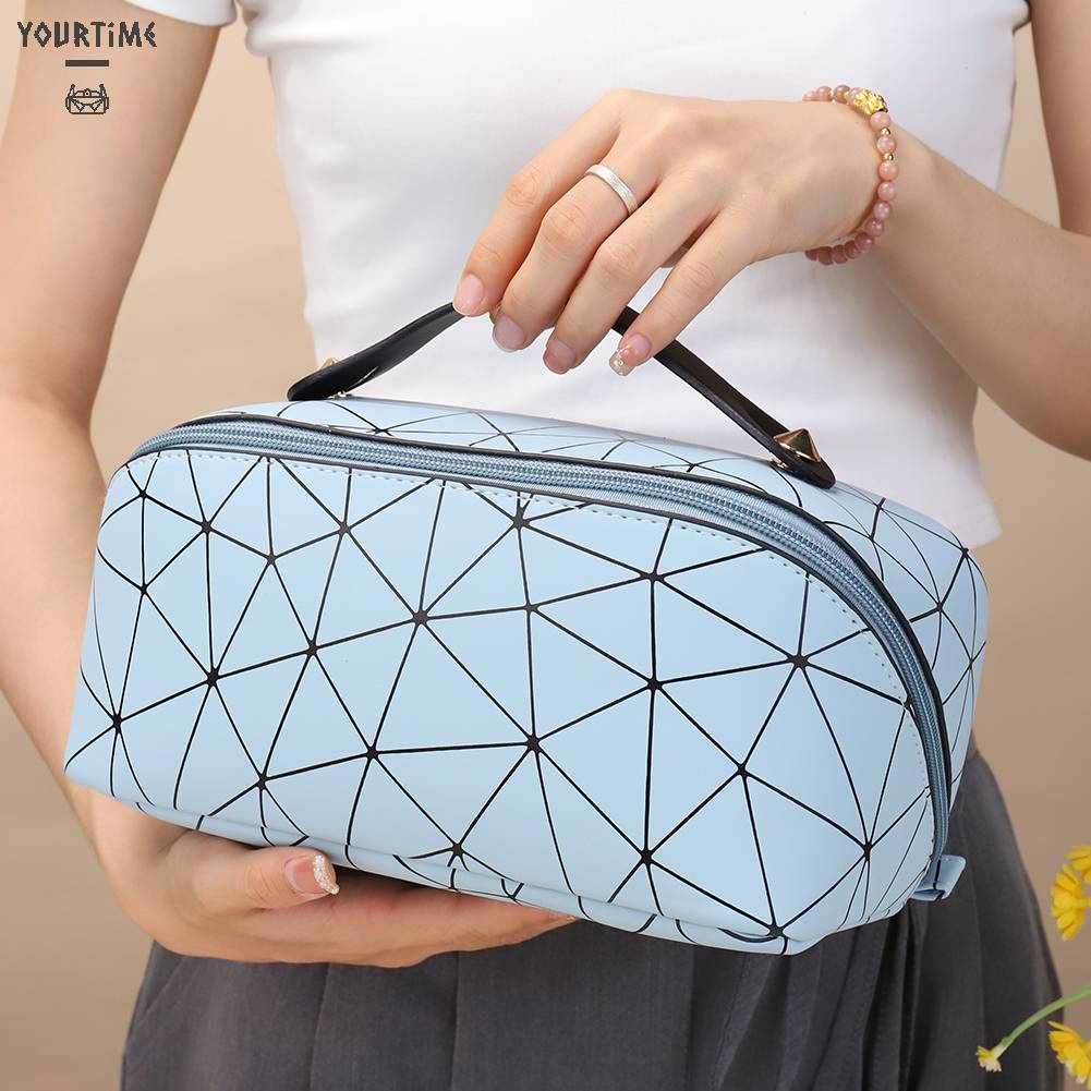 Túi Da PU Đựng Mỹ Phẩm Đa Năng Họa Tiết Lưới Hình Thoi