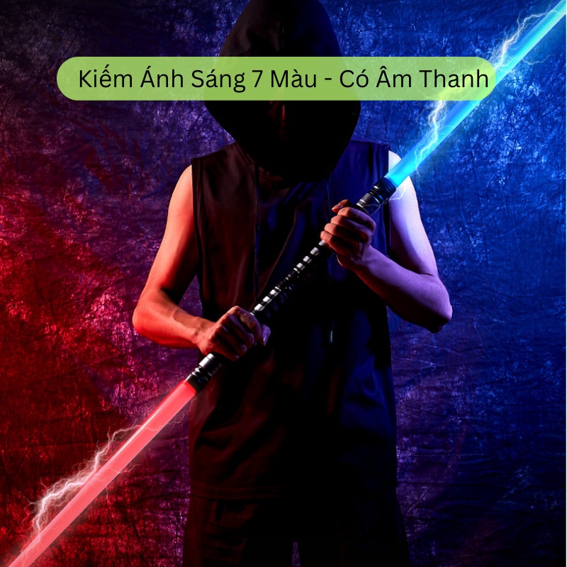 Bộ 2 Kiếm Ánh Sáng Đồ Chơi Light Saber 7 Màu Sắc Dài 75cm, Có Âm Thanh, Có Thể Ghép Đôi Dùng Pin AAA