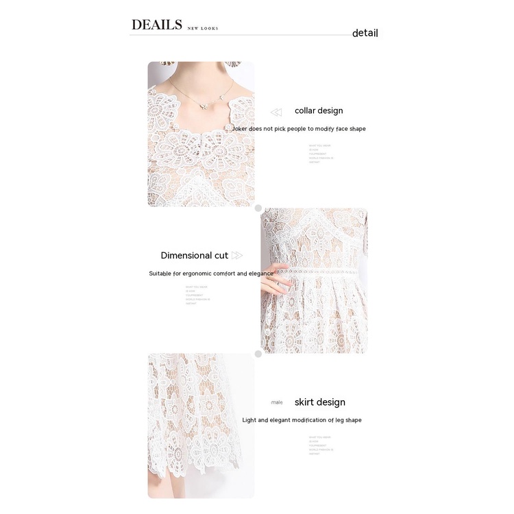 20236 thời trang mùa hè thanh lịch cổ chữ v ren hòa tan trong nước váy ren