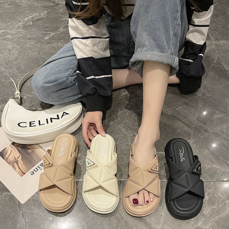 Huaqoo Dép bánh mì guốc dép giày nữ Màu Sắc Đơn Giản Thoải Mái Cao Gót Chống Trơn Trượt dép đế xuồng 30ZHDLX071303