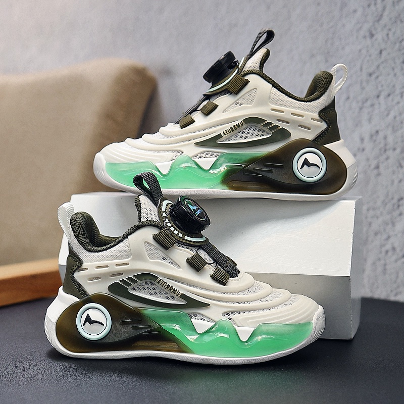 Giày Thể Thao Phối Lưới Chống Trượt Trọng Lượng Nhẹ Đính Nút Xoay Chất Lượng Cao Cho Bé Trai