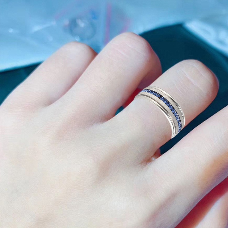 Nhẫn Thép Titan Không Gỉ 8mm Đính Đá Sapphire Thời Trang