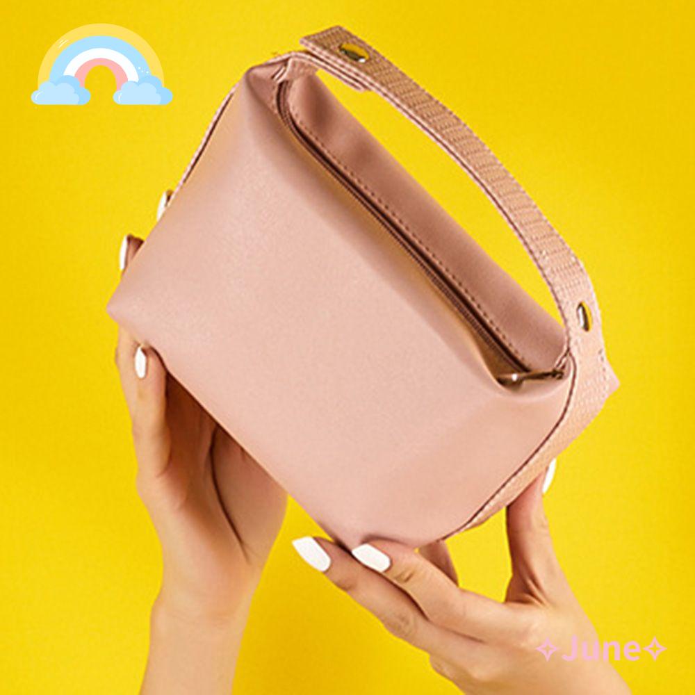 JUNE Túi Đựng Mỹ Phẩm Bằng Da PVC Có Khóa Kéo Tiện Dụng Cho Nữ