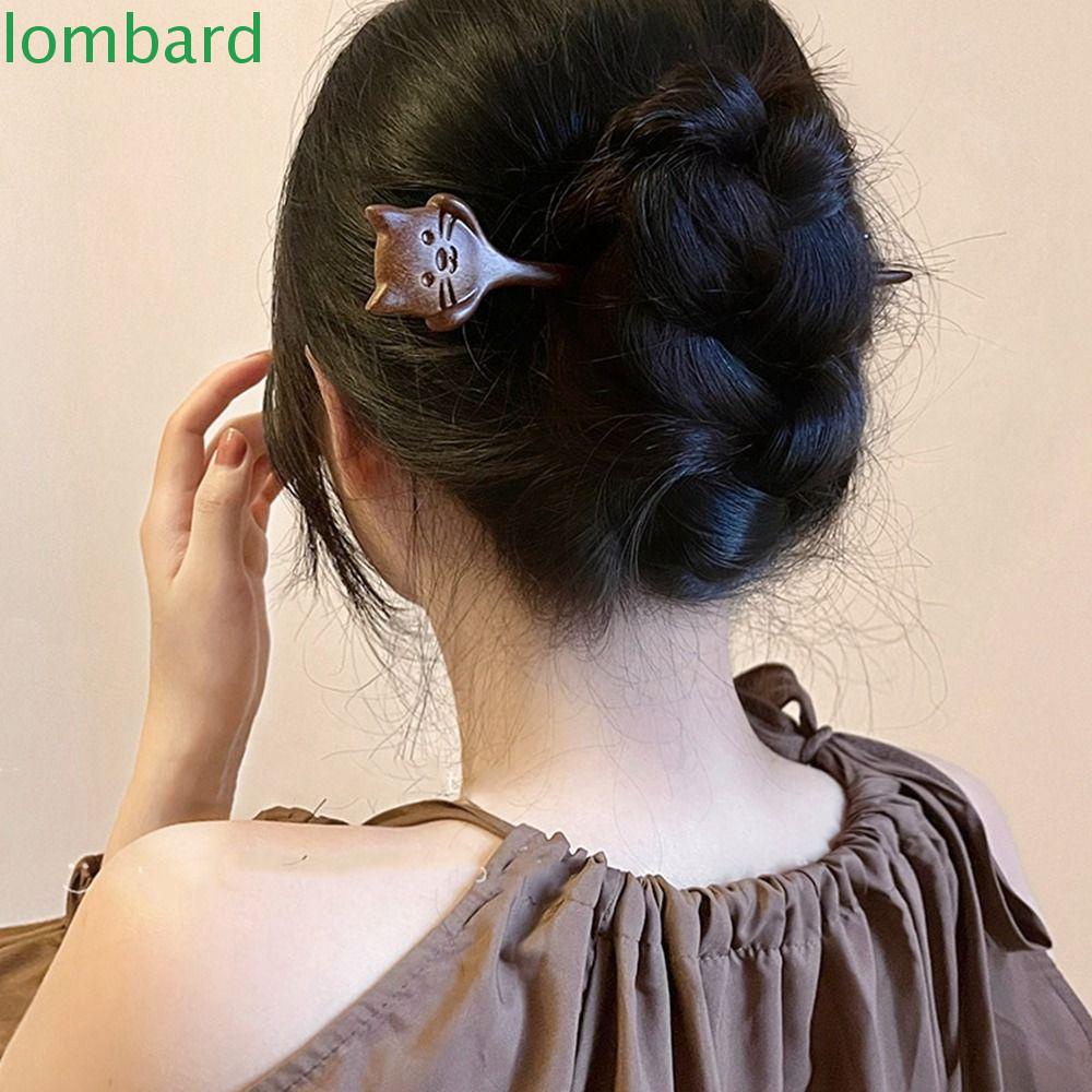 Trâm Cài Tóc Bằng Gỗ Hình Mèo Dễ Thương Phong Cách Trung Hoa