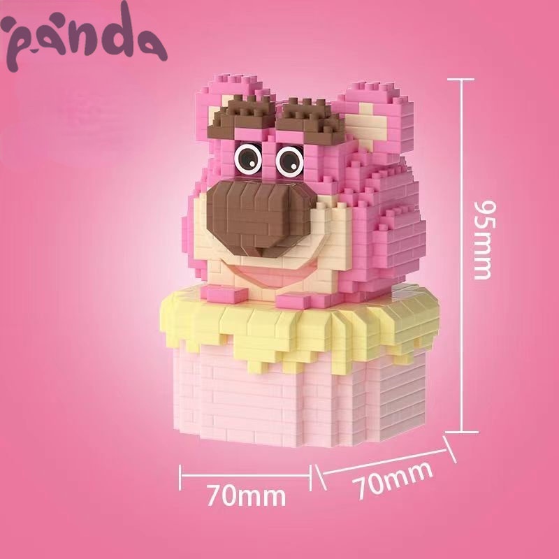 Panda~Đồ chơi khối xây dựng Lego, bánh gấu dâu tây, trái tim cô gái màu hồng, đồ chơi lắp ráp thủ công DIY, hạt nano Lego, trang trí máy tính để bàn, quà tặng ngày lễ tình nhân 0062