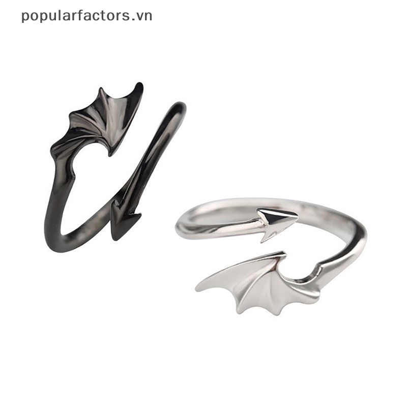 Cặp Nhẫn Đôi Màu Trắng Đen Hình Cánh Ma Cà Rồng Phong Cách Punk Gothic Thời Trang Cho Cặp Đôi