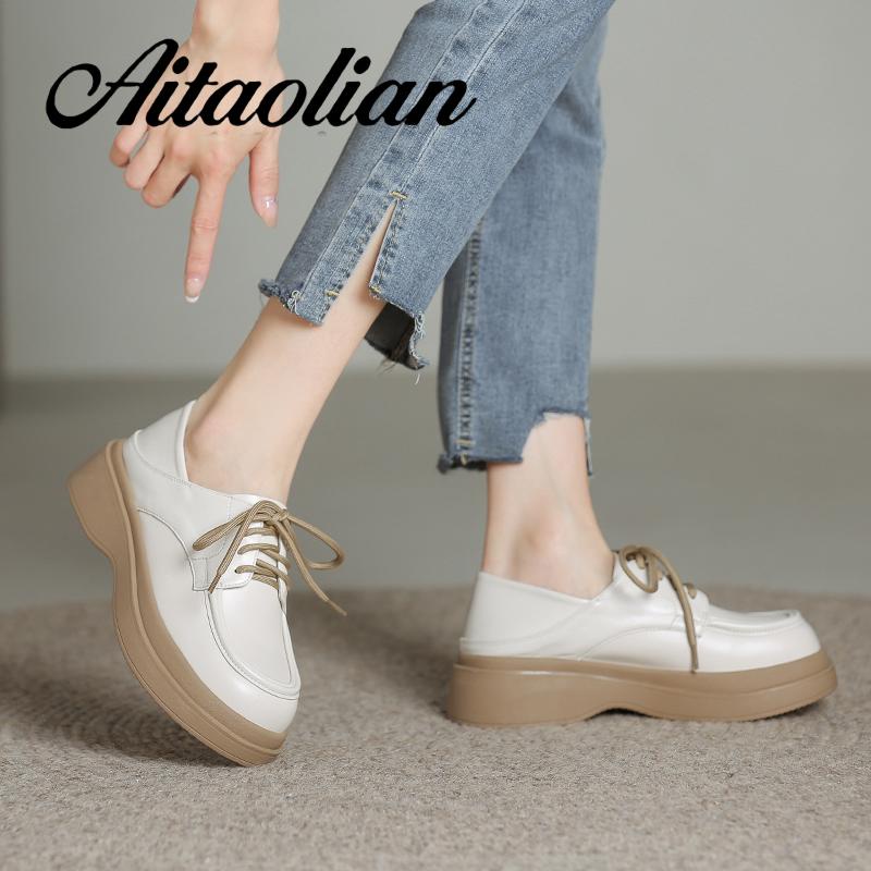 Giày Da Cao Gót 5cm Thắt Dây Phong Cách Anh Quốc Thời Trang Cho Nữ