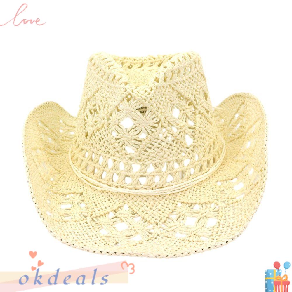 Mũ Cói Cao Bồi Dệt Tay Vành Rộng Thoáng Khí Chống Nắng Mùa Hè Phong Cách Cao Bồi Phương Tây Cho Hoạt Động Ngoài