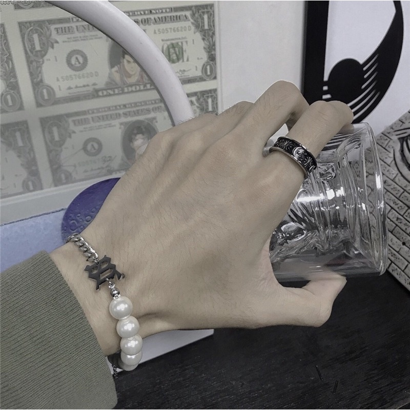 Vòng cổ Chuỗi Ngọc Trai Khắc Chữ Phong Cách Punk Hip Hop Sáng Tạo Có Thể Điều Chỉnh Dành Cho Cặp Đôi