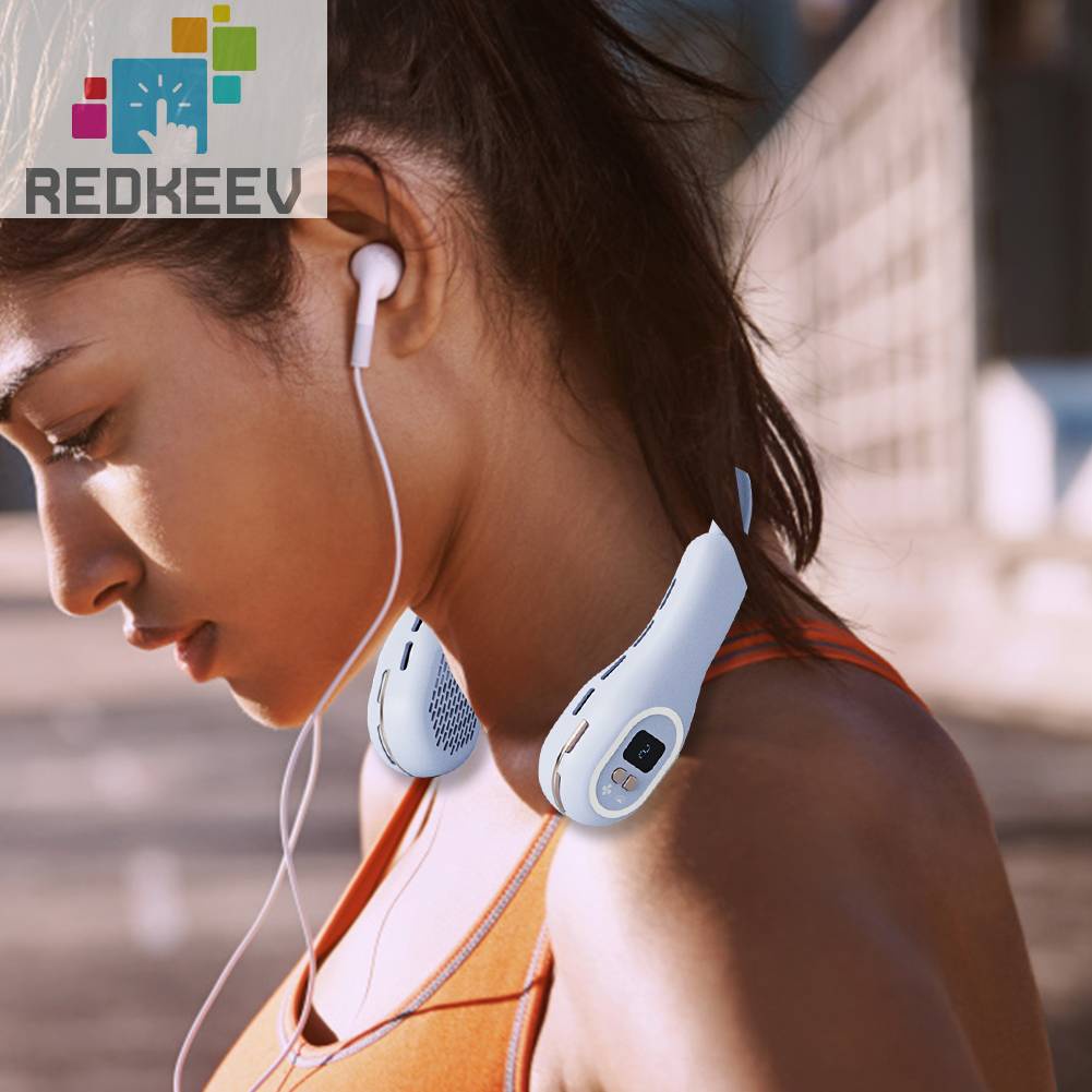 Quạt Điện Làm Mát Mùa Hè Đeo Cổ 3 Tốc Độ Màn Hình Kỹ Thuật Số Không