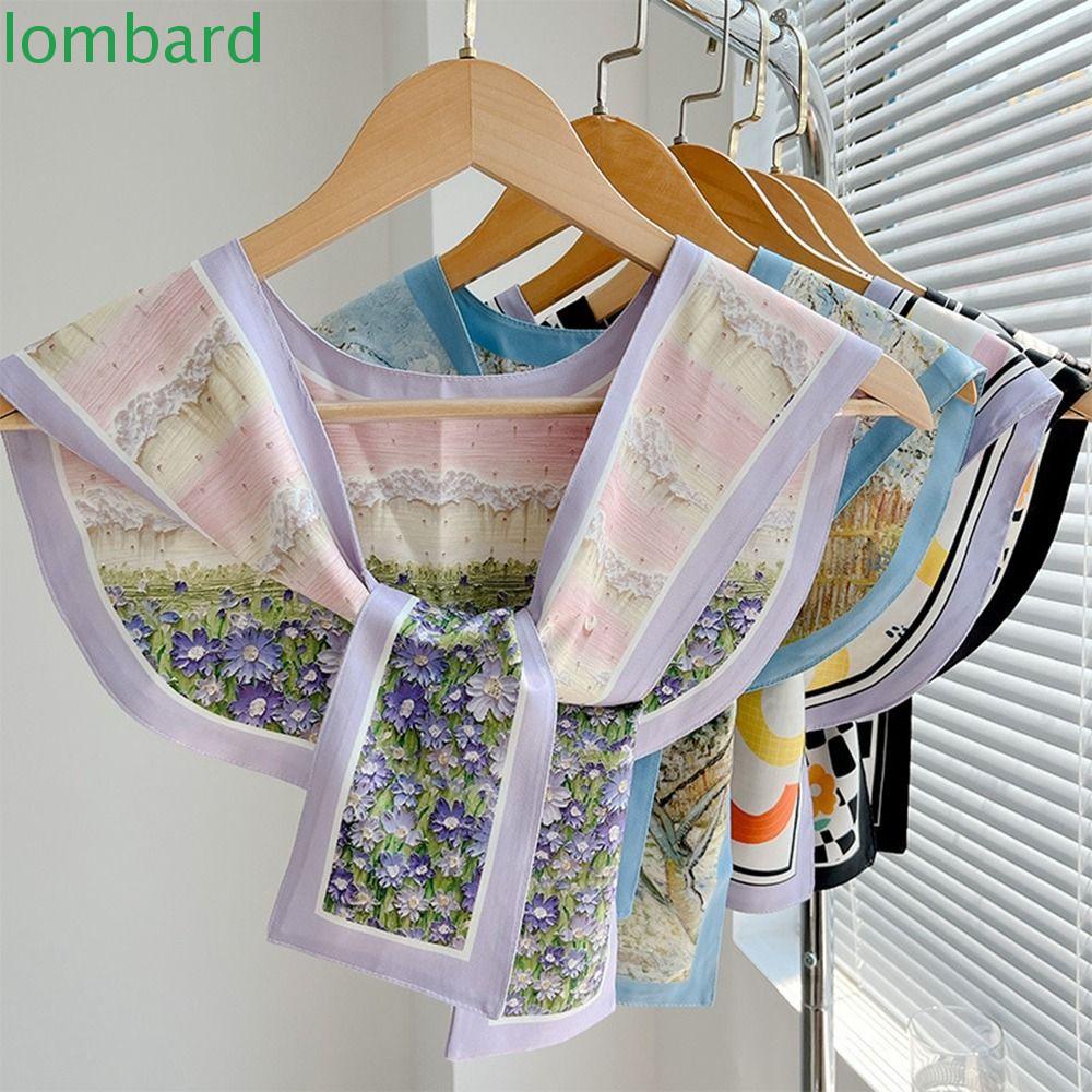 LOMBARD Khăn Choàng Cổ Đính Nơ In Họa Tiết Phong Cách Retro Thời Trang Cho Nữ