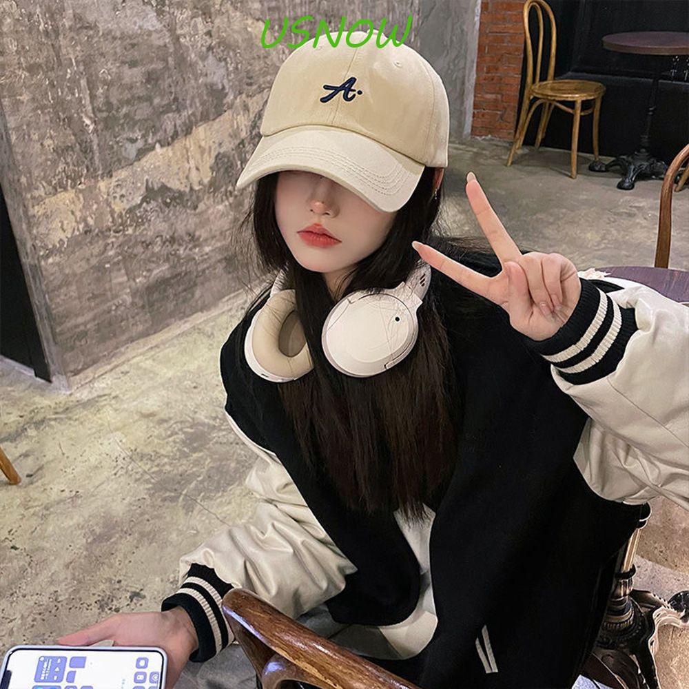 USNOW Mũ Lưỡi Trai Cotton Thêu Chữ Đơn Giản Thời Trang Phong Cách Hàn Quốc Cho Nam Và Nữ
