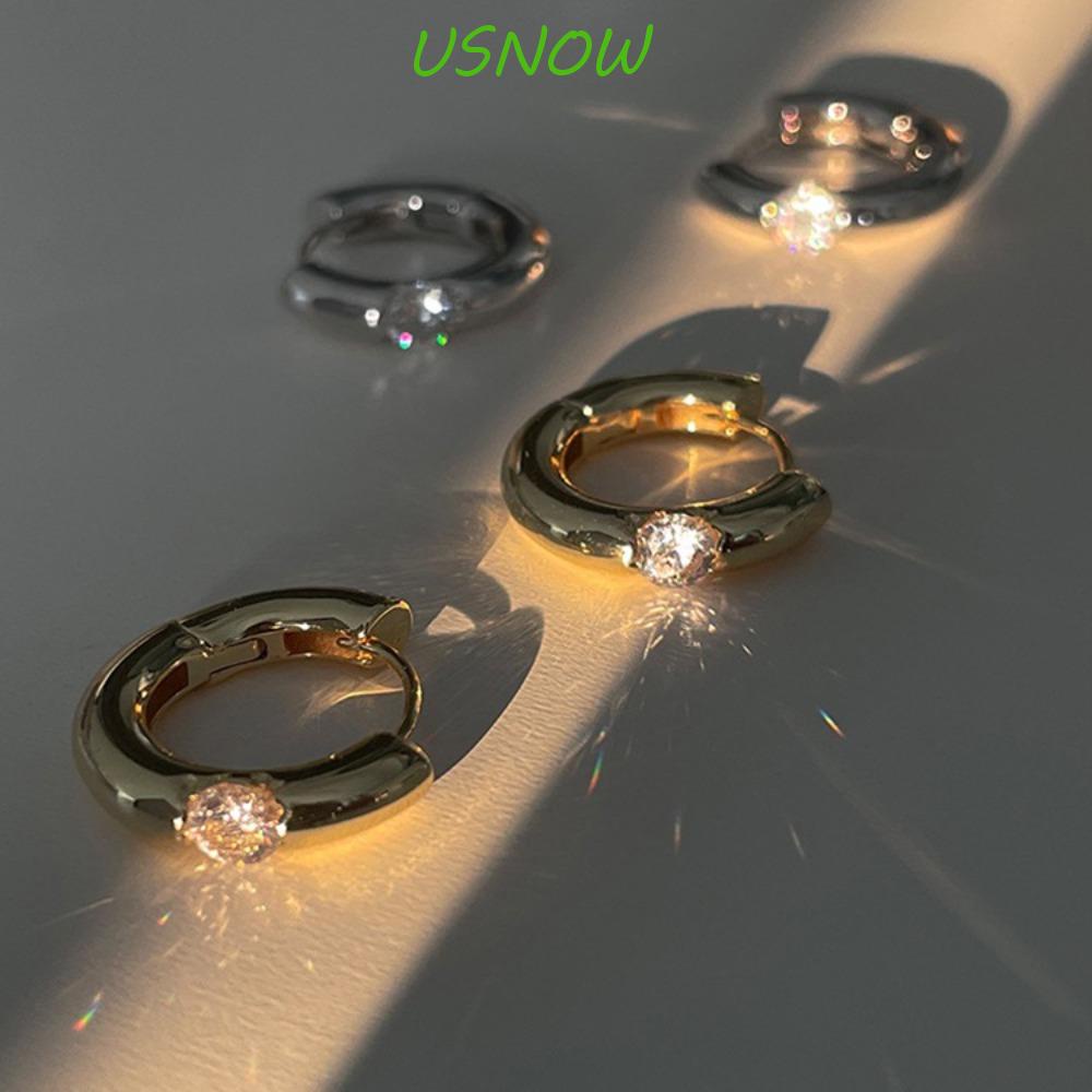 USNOW Bông Tai Dạng Vòng Bằng Kim Loại Màu Bạc Thời Trang Cá Tính Cho Nữ