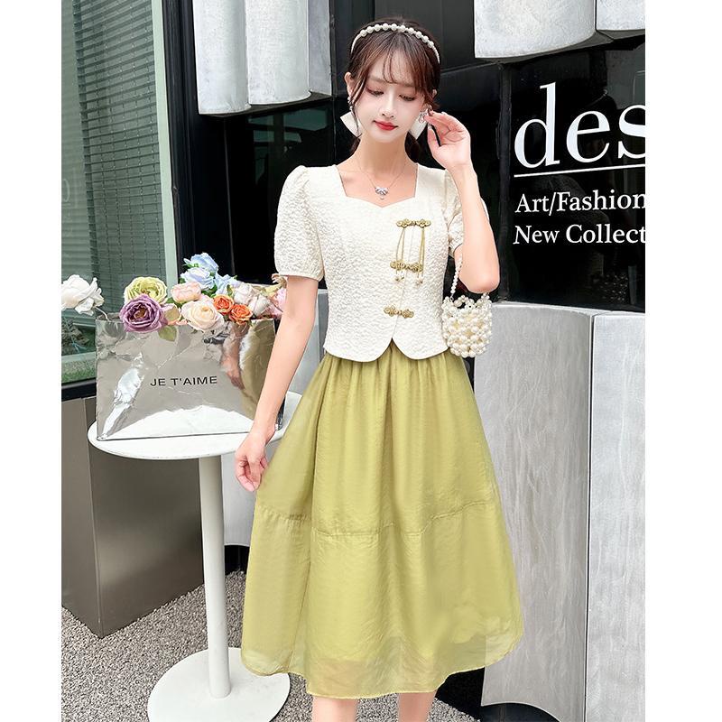 Set Áo Ngắn Tay + Chân Váy Phong Cách Trung Hoa Cổ Điển Thời Trang Mùa Hè Hàng Mới Dành Cho Bạn Nữ