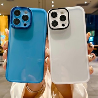 Casing For iPhone 15 14 13 12 14plus 14+ 13pro 14pro 12pro PRO MAX Clear With Lens Protector Solid Color Transparent Shockproof Soft Phone Case 1MY 01