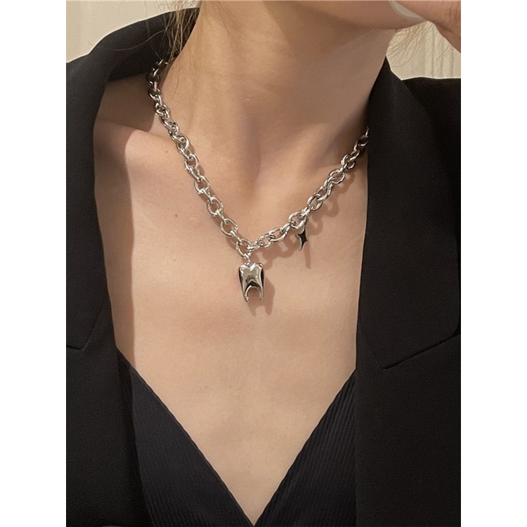 Ygt Vòng cổ Bằng Thép Titan Không Gỉ Dày Mặt Hình Chiếc Răng Vui Nhộn Phong Cách Hip Hop Unisex