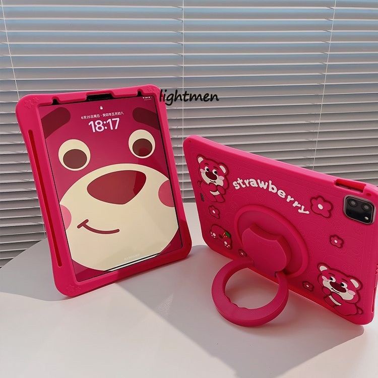 Bao Da Máy Tính Bảng Silicon Dẻo In Hình Gấu Dâu Tây Hoạt Hình Cho Apple iPad Mini 6 10 2 Air 4 / 5 10.9 2022 Pro11 2022 Pro
