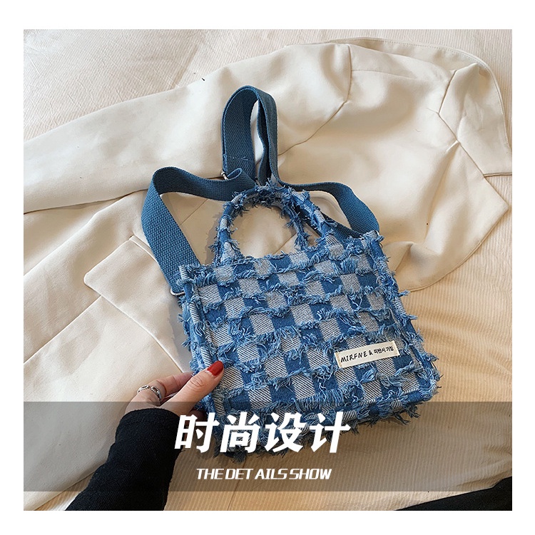 Túi Đeo Chéo Họa Tiết Ca Rô Thêu Chất Liệu denim Kiểu Mới