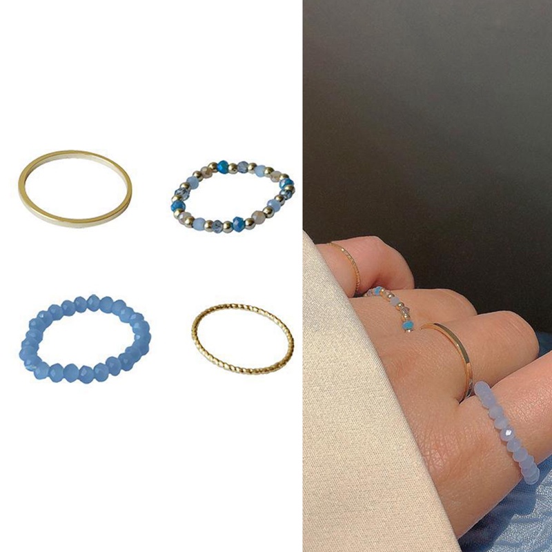 Ygt Set 4 Nhẫn Đeo Khớp Ngón Tay Co Giãn Đính Hạt Thời Trang Mùa Hè Cho Nữ