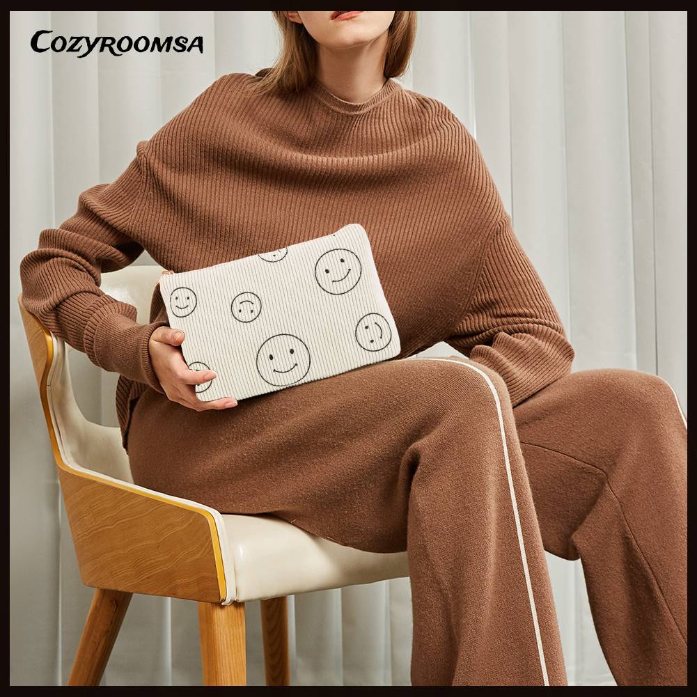 Túi Đựng Mỹ Phẩm Hai Mặt Bằng Vải Nhung Kẻ Dễ Thương Xinh Xắn