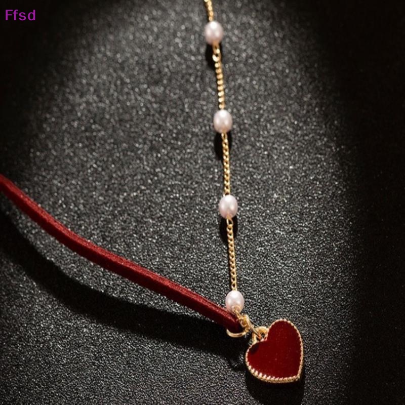 {Ffsd} Vòng Cổ Choker Mỏng Không Đối Xứng Mặt Trái Tim Xơ Vải Đỏ Hàng Mới Bán Chạy *