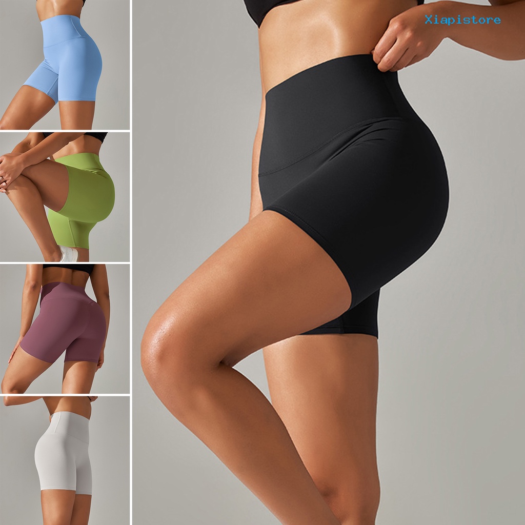 [XI] Quần Short Tập Yoga Lưng Cao Co Giãn Màu Trơn Không Đường May Dành Cho Nữ