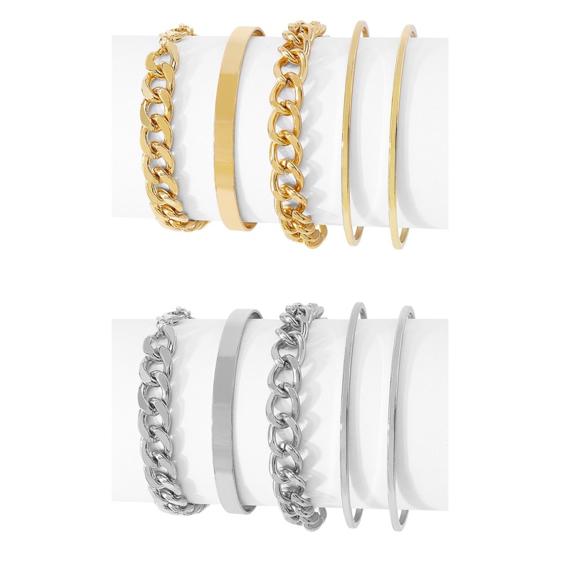 Ygt Set 5 Vòng Đeo Tay Phong Cách Punk Curb Thời Trang Dành Cho Nữ