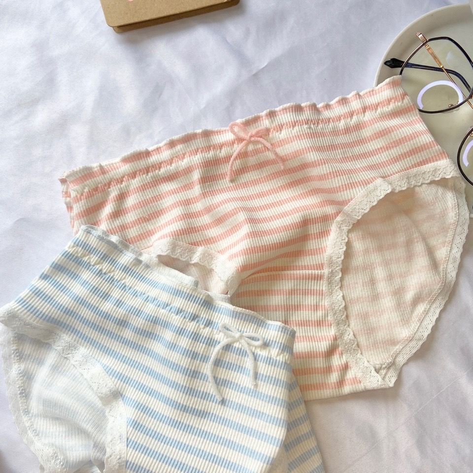 Bộ 2 / 5 Quần Lót Cotton Thoáng Khí Đính Nơ Kẻ Sọc Nhiều Màu Sắc Dễ Thương Phong Cách Hàn Quốc Cho Nữ