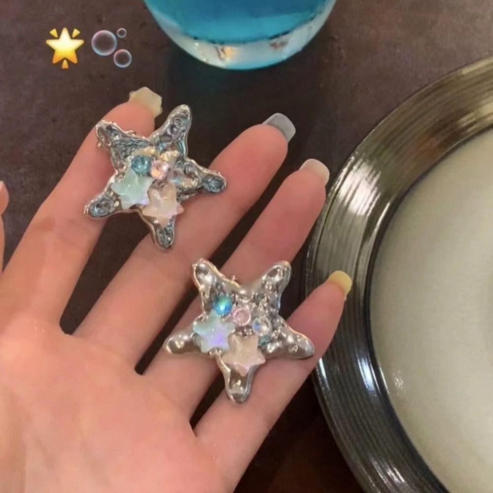 BLISS Kẹp Tóc Hình Ngôi Sao Đính Đá Bằng Hợp Kim Bạc Cá Tính Cho Nữ