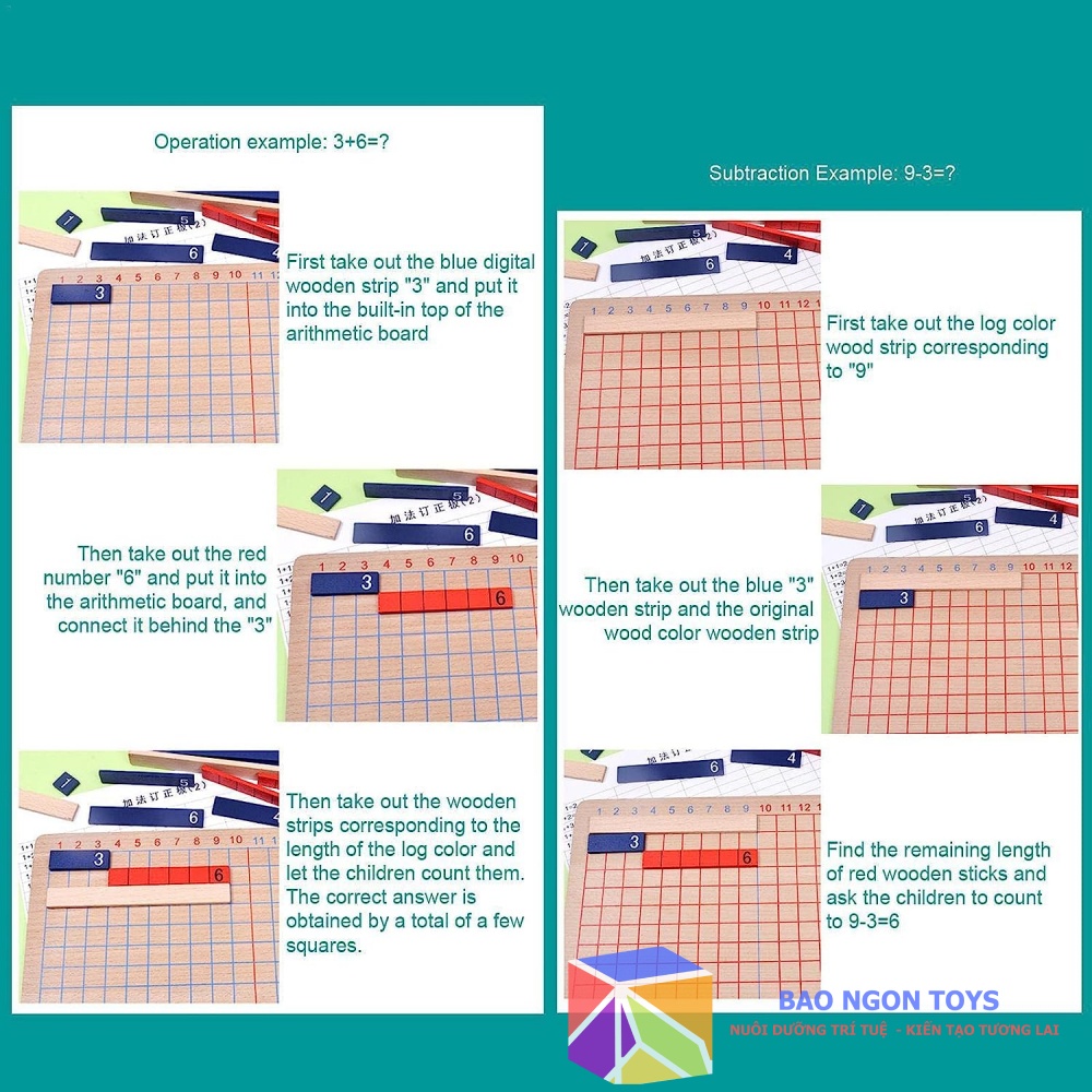 Giáo cụ bảng sọc cộng trừ Montessori phiên bản chuẩn quốc tế, đồ chơi toán học giáo dục cho trẻ mầm non tiểu học DG262