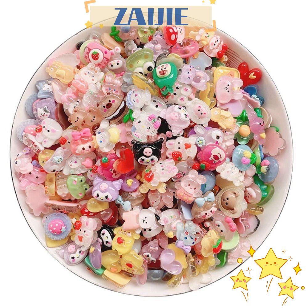 ZAIJIE24 Kẹp Tóc Đính Hạt Nhựa Resin Nhiều Màu Dễ Thương