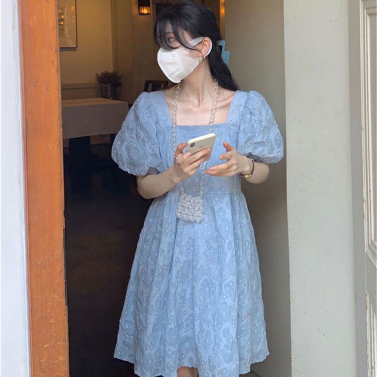 Đầm Màu Xanh Dương Thiết Kế Mới Thời Trang Mùa Hè Theo Phong Cách Pháp Cho Nữ