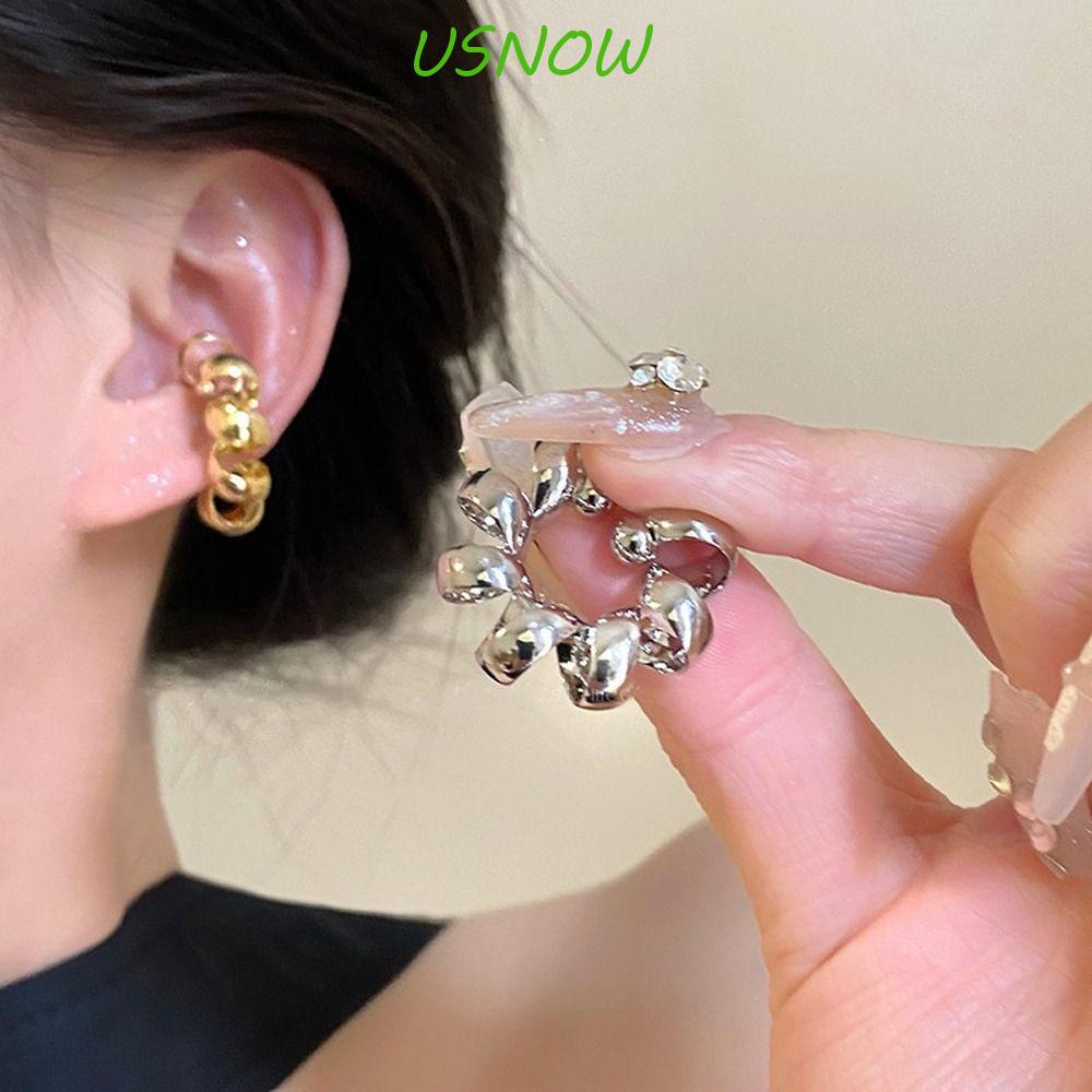 USNOW Khuyên Tai Hợp Kim Dạng Kẹp Xoắn Cá Tính Cho Nữ