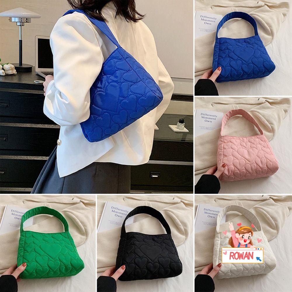 ROWANS Túi Tote Cotton Mềm Màu Trơn Sức Chứa Lớn Họa Tiết Trái Tim Thời Trang Cho Nữ
