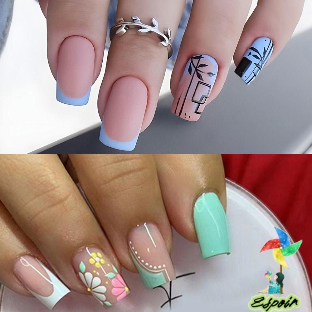 ESPO Bộ 24 Móng Tay Giả Hình Hoa Lá Xinh Xắn