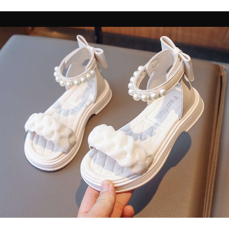 Sandal Chiến Binh Bé Gái Da Mềm Quai Dán Đính Ngọc,Nơ Sau, Quai Voan Kết Xinh Xắn, Dép Công Chúa sz 23-37