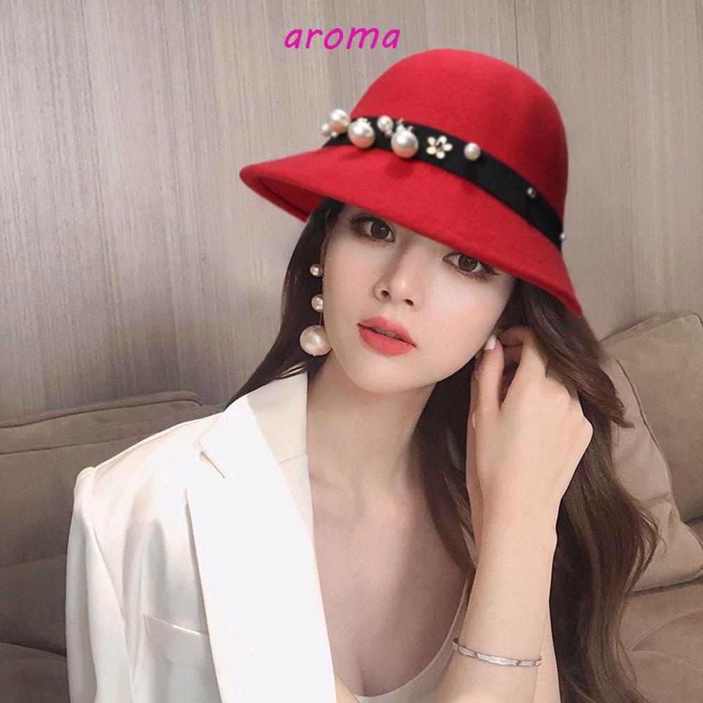 AROMA Mũ Fedora Đính Ngọc Trai Thời Trang Mùa Thu Thanh Lịch Dành Cho Nữ