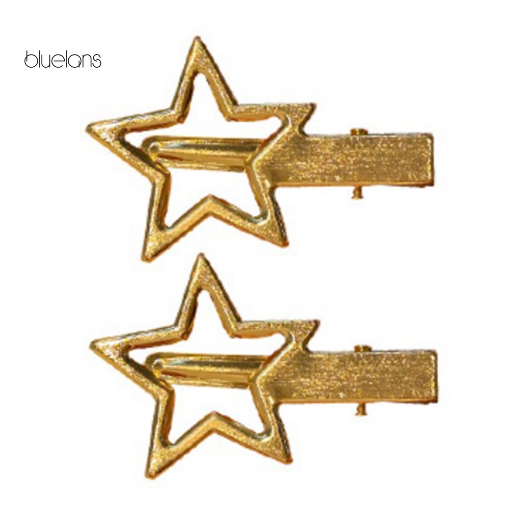 1 Cặp Kẹp Tóc Hình Ngôi Sao Bằng Kim Loại Không Gỉ Màu Trơn Chống Trượt Trọng Lượng Nhẹ