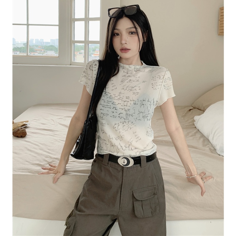 Áo Thun Tay Ngắn Phối Lưới Mỏng Thời Trang Mùa Hè Cá Tính