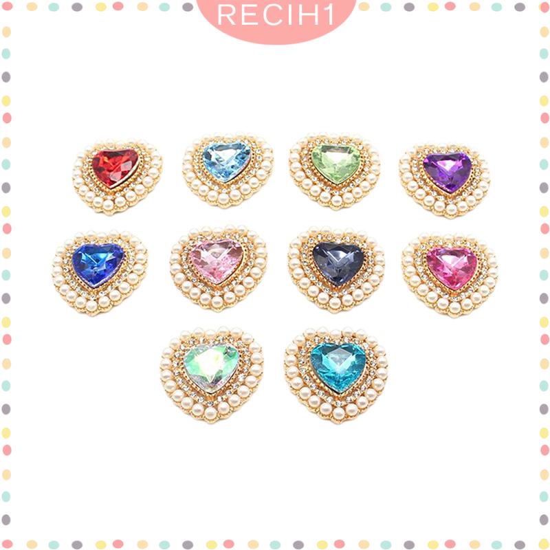 Bộ 10 Nút Áo Hình Trái Tim Đính Đá Nhiều Màu Sắc Kích Thước 26mmx27mm