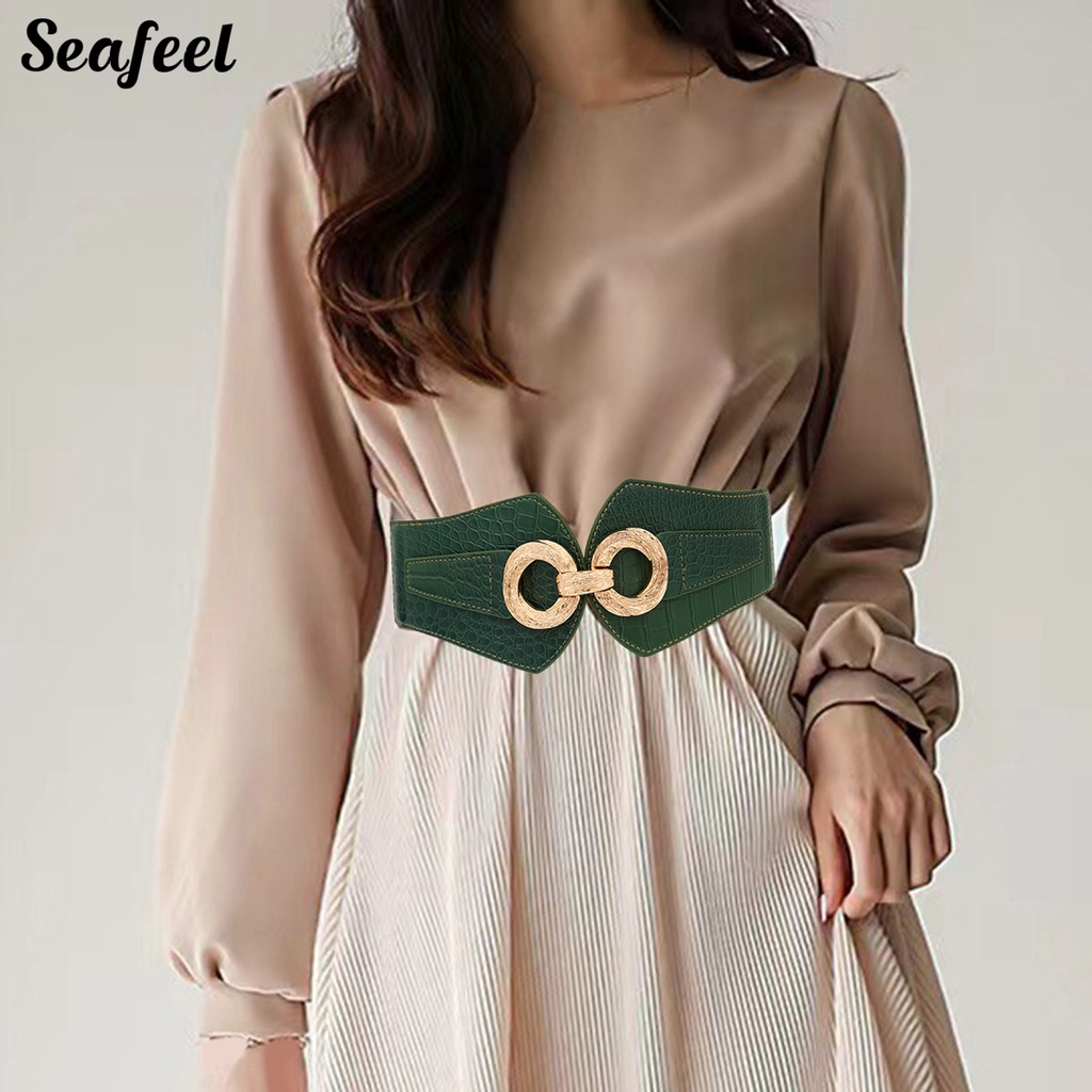 Thắt Lưng Da Bản Rộng Co Giãn Phối Màu Tương Phản Siêu Bền Thời Trang Cho Nữ