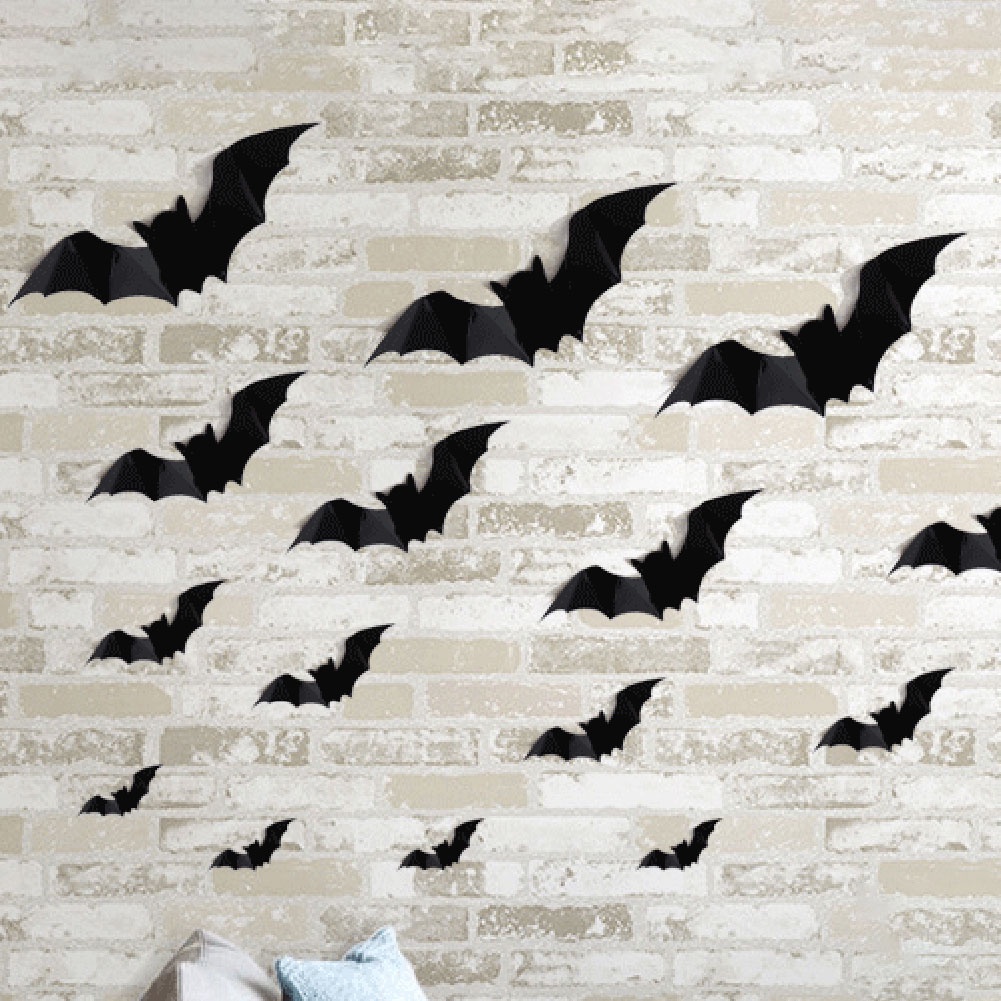 Set 16 Miếng Dán Tường Trang Trí Hình Dơi 3D Bằng PVC Tháo Rời Được Dành Cho Tiệc Halloween