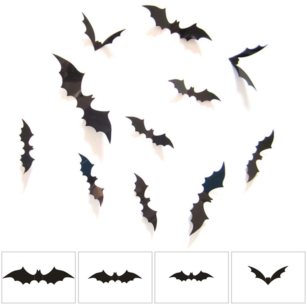 Set 16 Miếng Dán Tường Trang Trí Hình Dơi 3D Bằng PVC Tháo Rời Được Dành Cho Tiệc Halloween