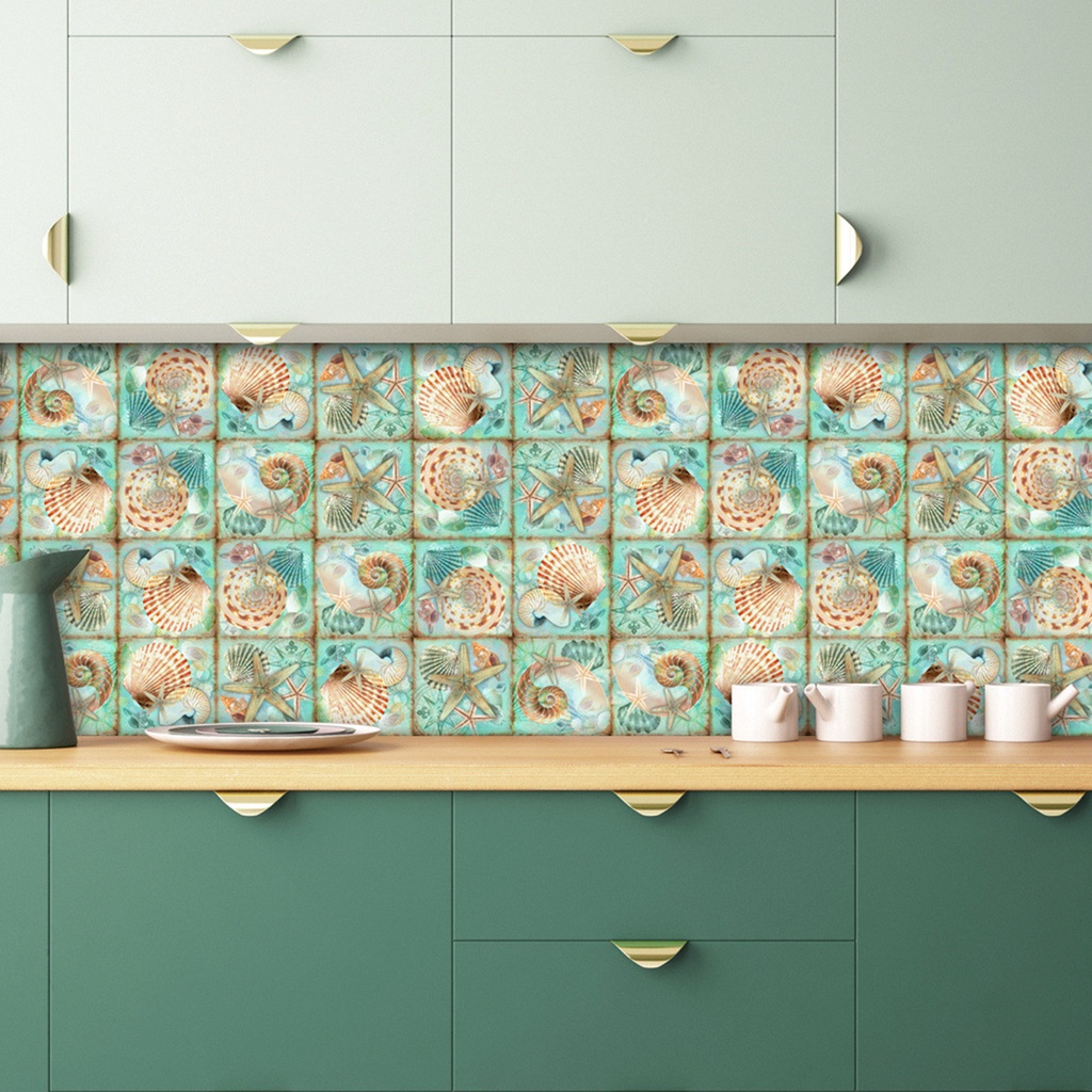 Bộ 24 Miếng Dán Tường ET257 Bằng PVC Chống Thấm Nước Hình Vỏ Sò / Sao Biển Phong Cách Vintage