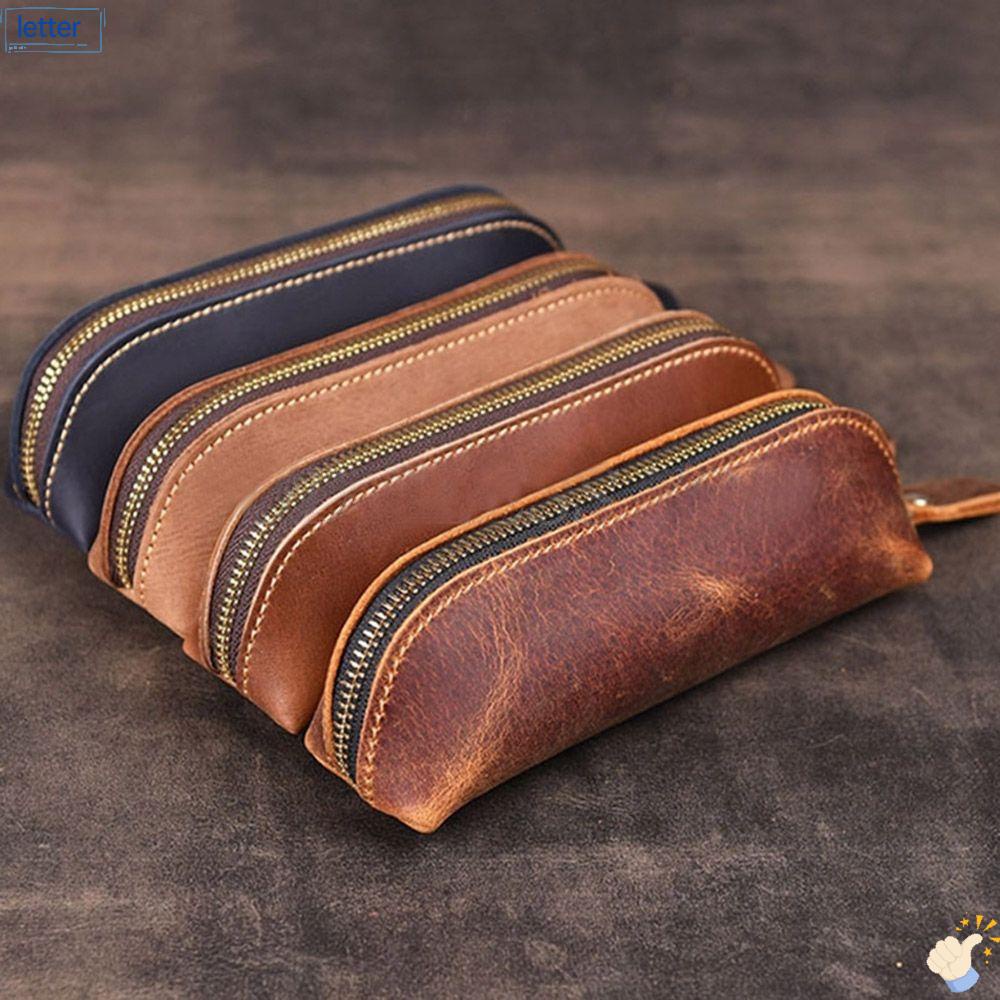 LET Túi Đựng Bút Bằng Da Bò Thiết Kế Giản Dị Dành Cho Văn Phòng Ốp
