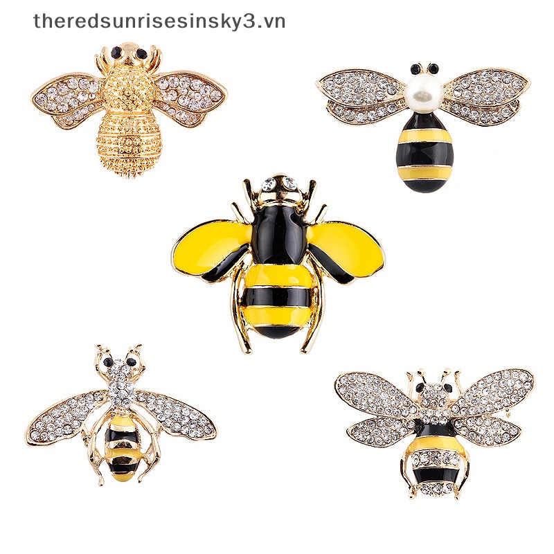 Ghim Cài Áo Hình Ong Đính Pha Lê Tráng Men Thời Trang Thanh Lịch