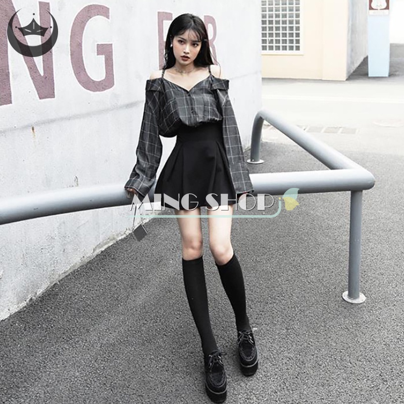 Chân Váy Đen Phong Cách Preppy Kawaii Dễ Phối Đồ Ngọt Ngào Cho Nữ